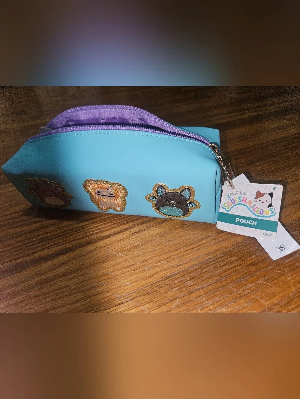 NWT Squishmallows Zip Pouch with 3 Squish Character Patches Pencil Case Pouch